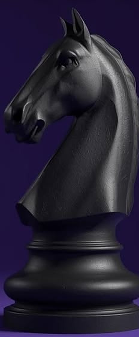 A black chess knight on a purple background